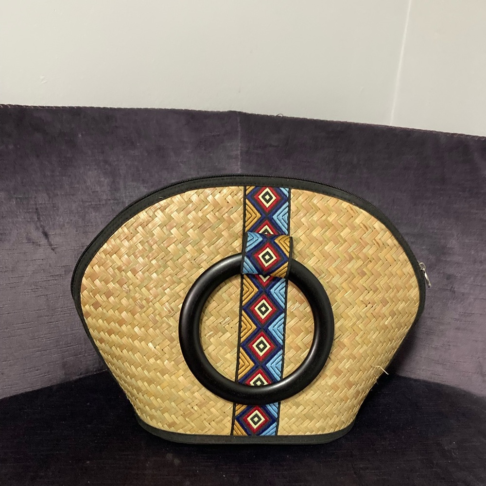 Straw crescent clutch purse boho resort wear holiday, wedding, gifts